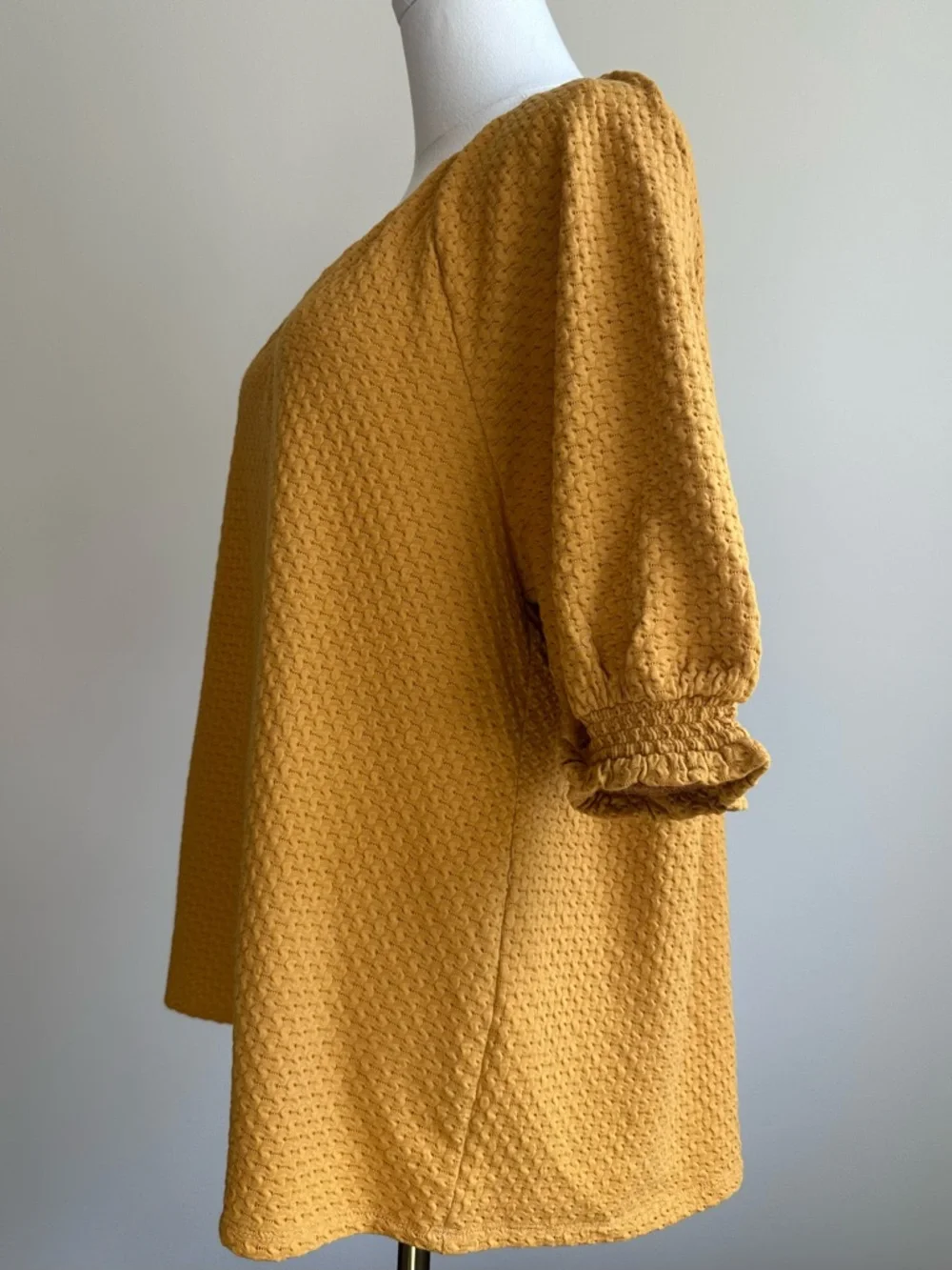 LOFT Mustard Textured Puff-Sleeve Tunic Half-Sleeve Shirt | SIZE XL - Picture 4 of 9